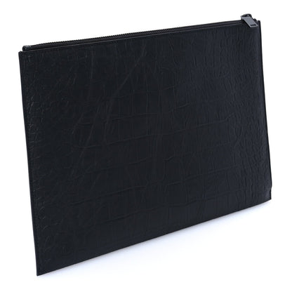 Saint Laurent Calfskin Crocodile Embossed Tablet Pouch  Black 4 of 7