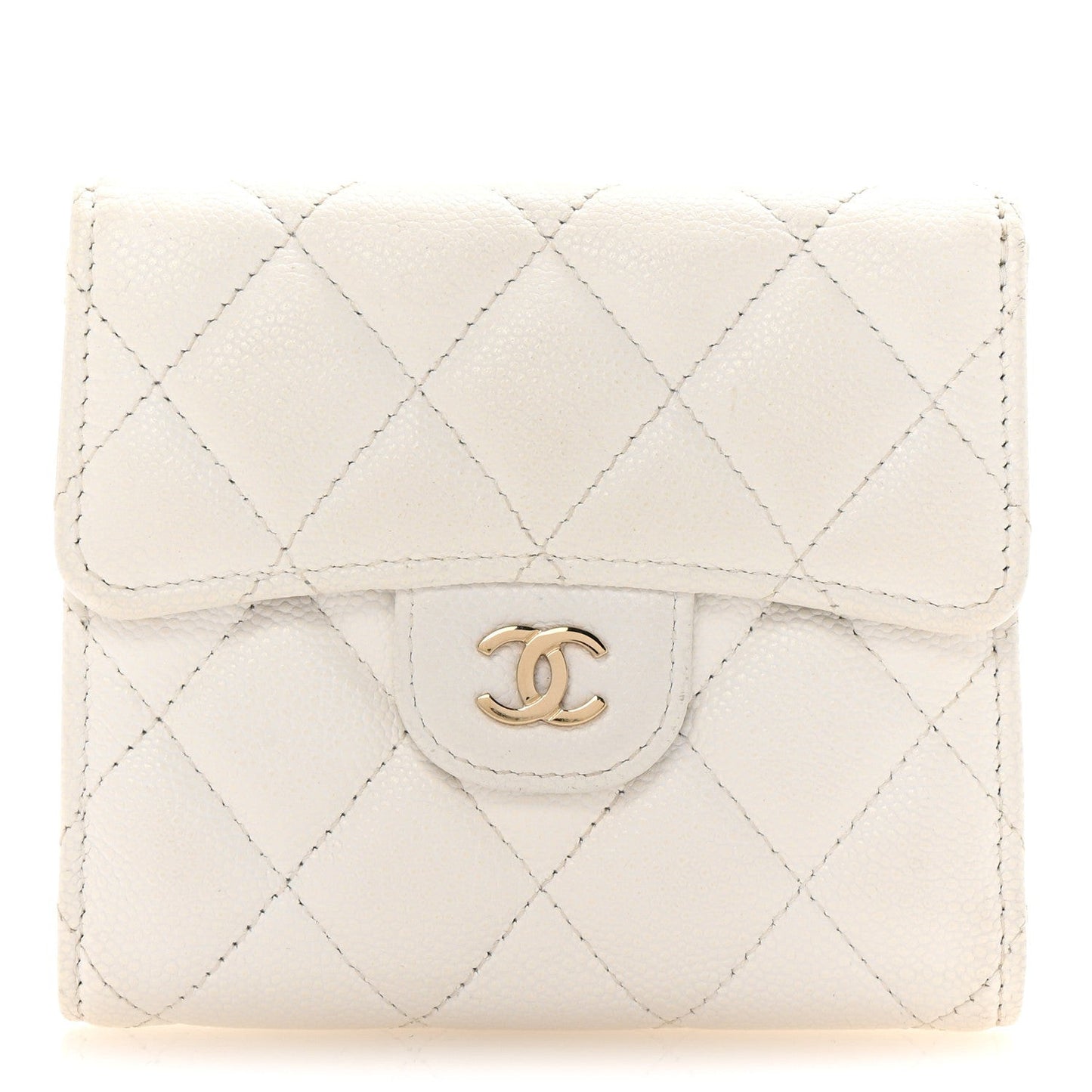 Caviar Quilted Compact Flap Wallet White