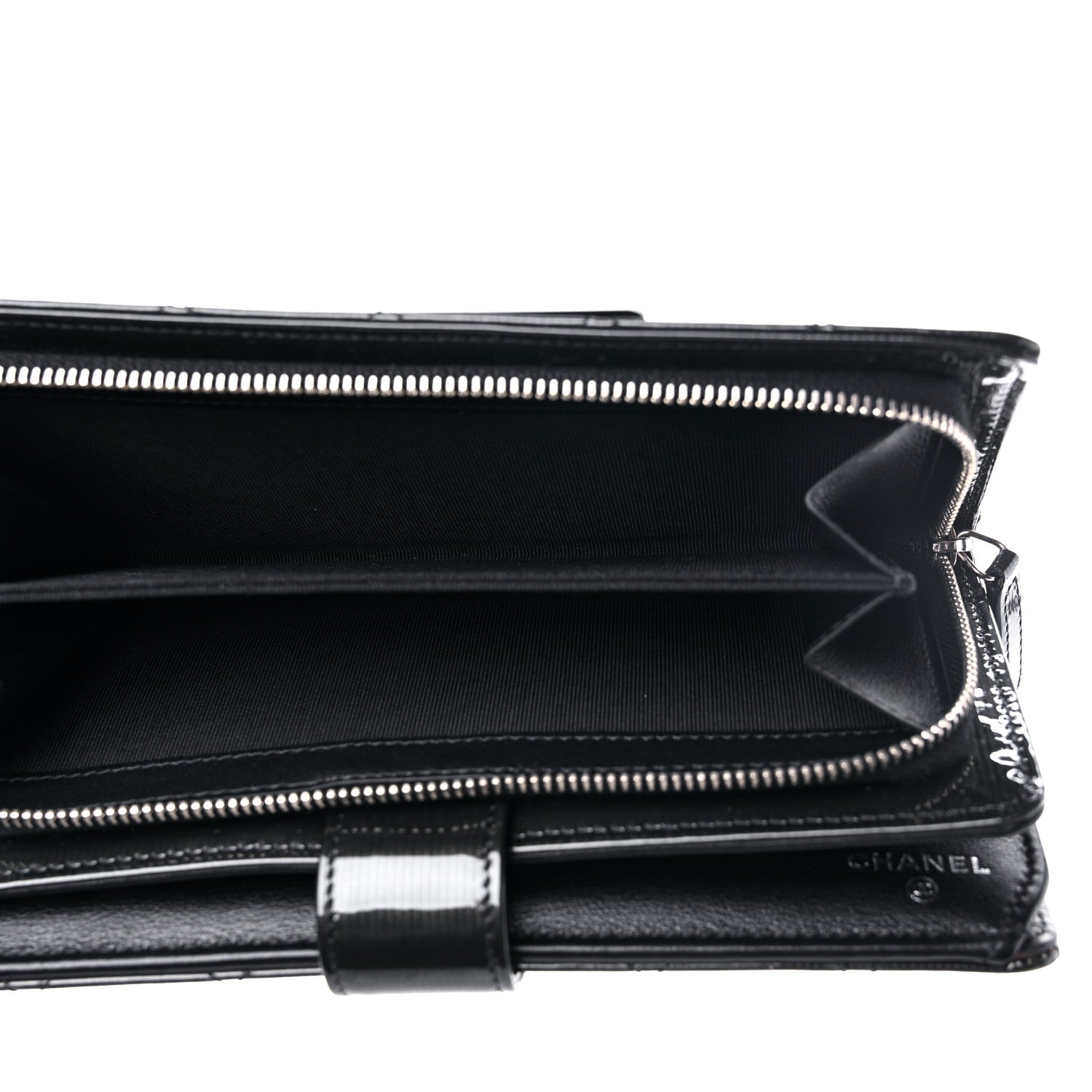 Chanel Striated Patent Quilted Zipped Pocket Long Wallet Black 6 of 11