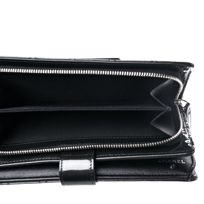 Chanel Striated Patent Quilted Zipped Pocket Long Wallet Black 6 of 11