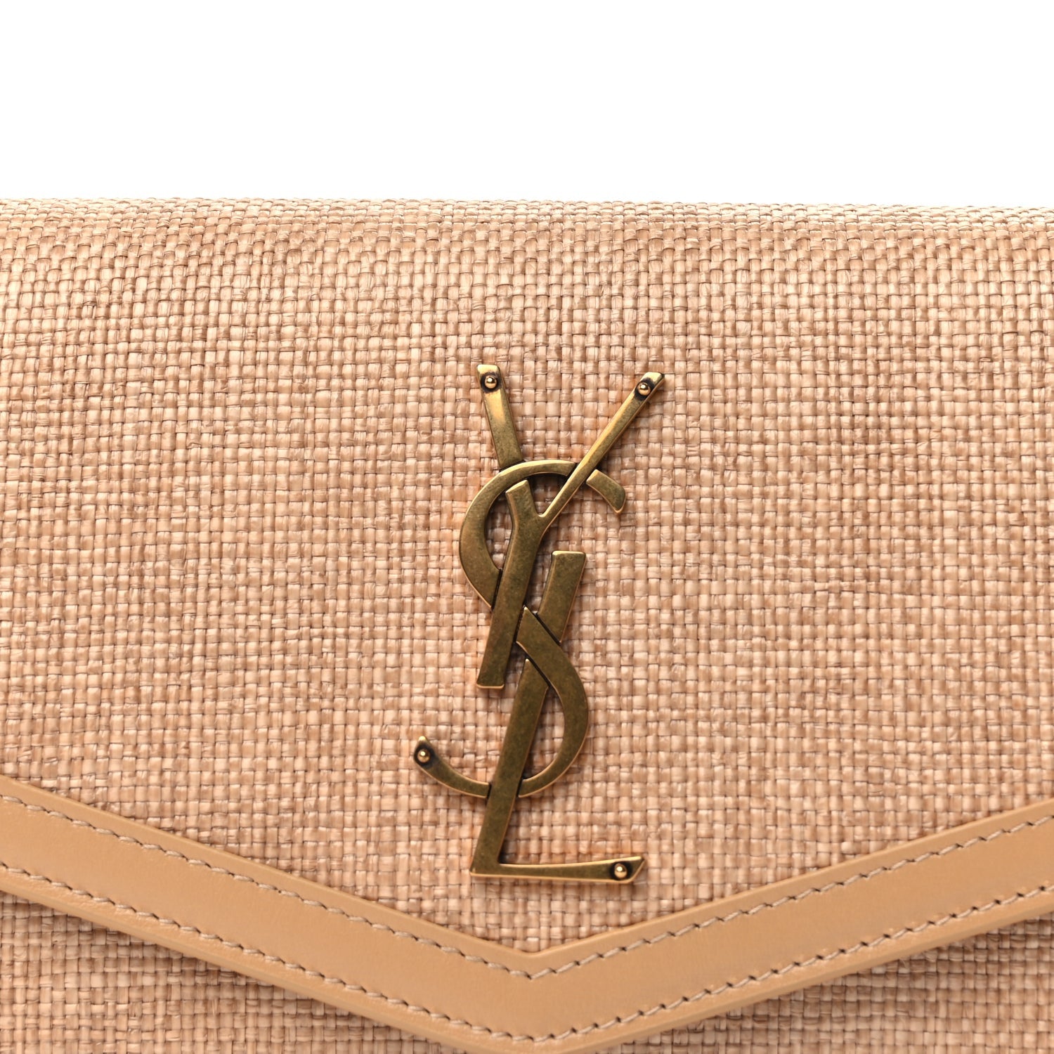 Saint Laurent Micro Raffia Monogram Uptown Chain Wallet Natural Hay Blush 6 of 8