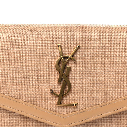 Saint Laurent Micro Raffia Monogram Uptown Chain Wallet Natural Hay Blush 6 of 8