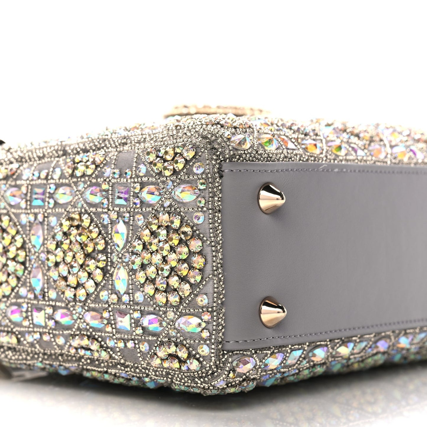 Calfskin Satin Celestial Bead Embroidery Cannage Mini Lady Dior Grey