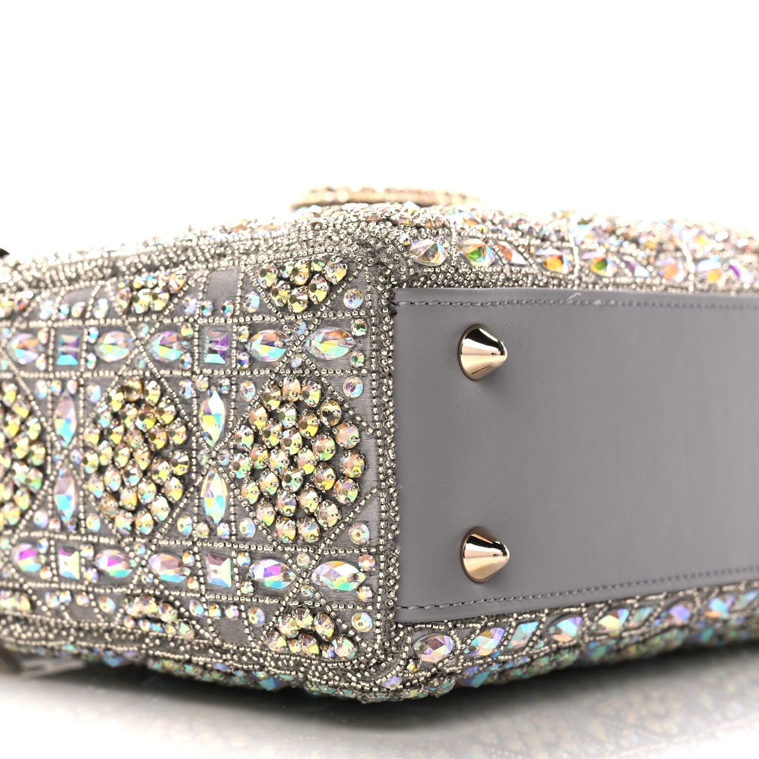 Christian Dior Calfskin Satin Celestial Bead Embroidery Cannage Mini Lady Dior Grey 7 of 8