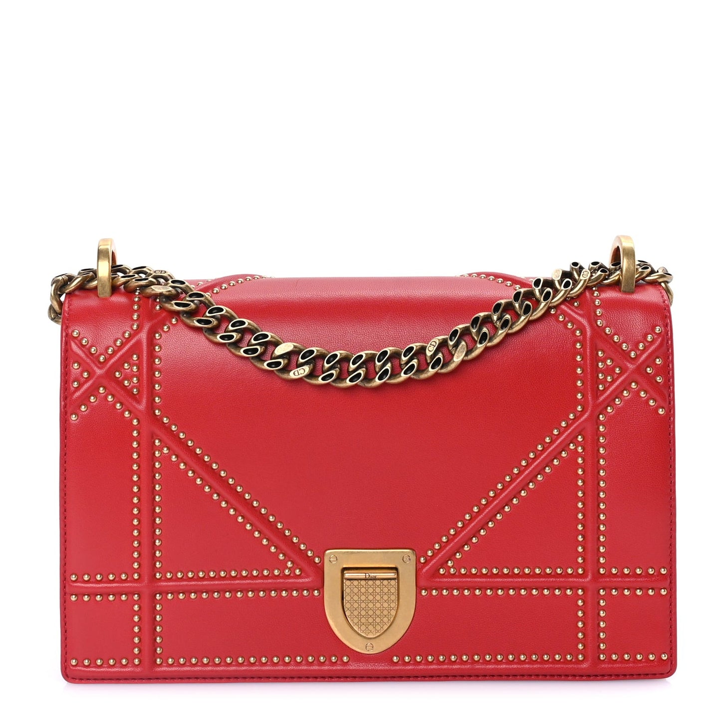 Calfskin Studded Medium Diorama Flap Bag Red