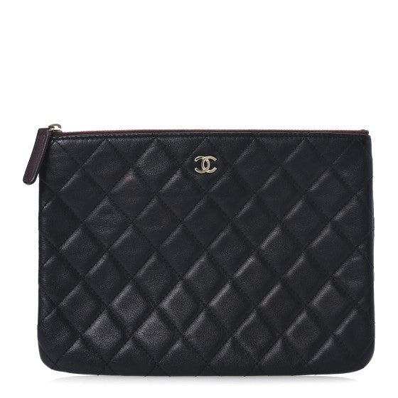 Lambskin Quilted Medium Cosmetic Case Black