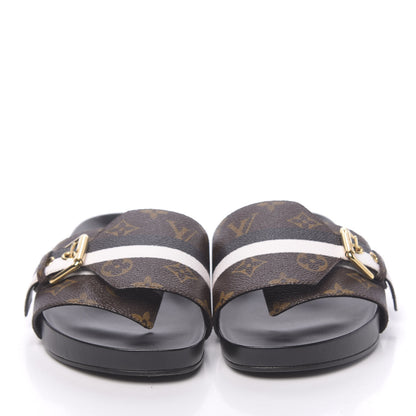 Louis Vuitton Calfskin Monogram Bom Dia Flat Mule 41 Black White 2 of 9