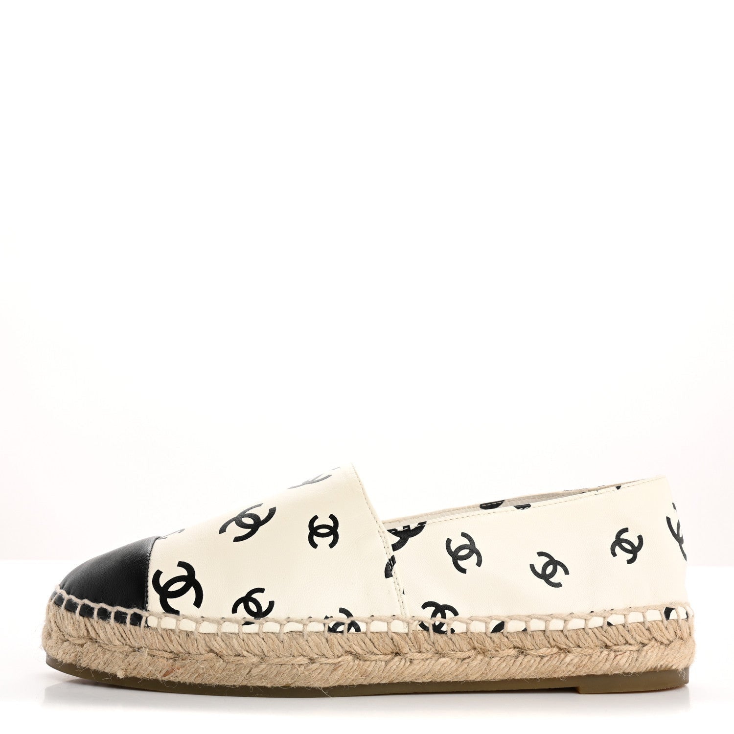 Chanel Lambskin Printed CC Espadrilles 38 White Black 1 of 7