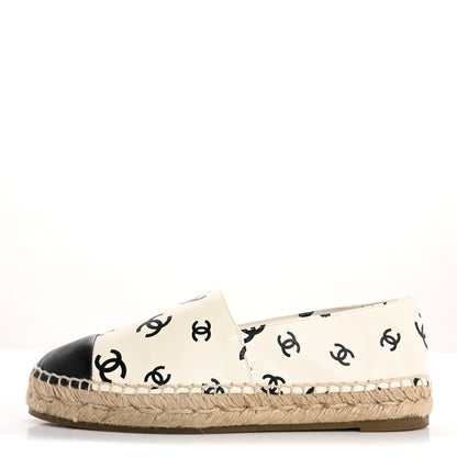 Chanel Lambskin Printed CC Espadrilles 38 White Black 1 of 7