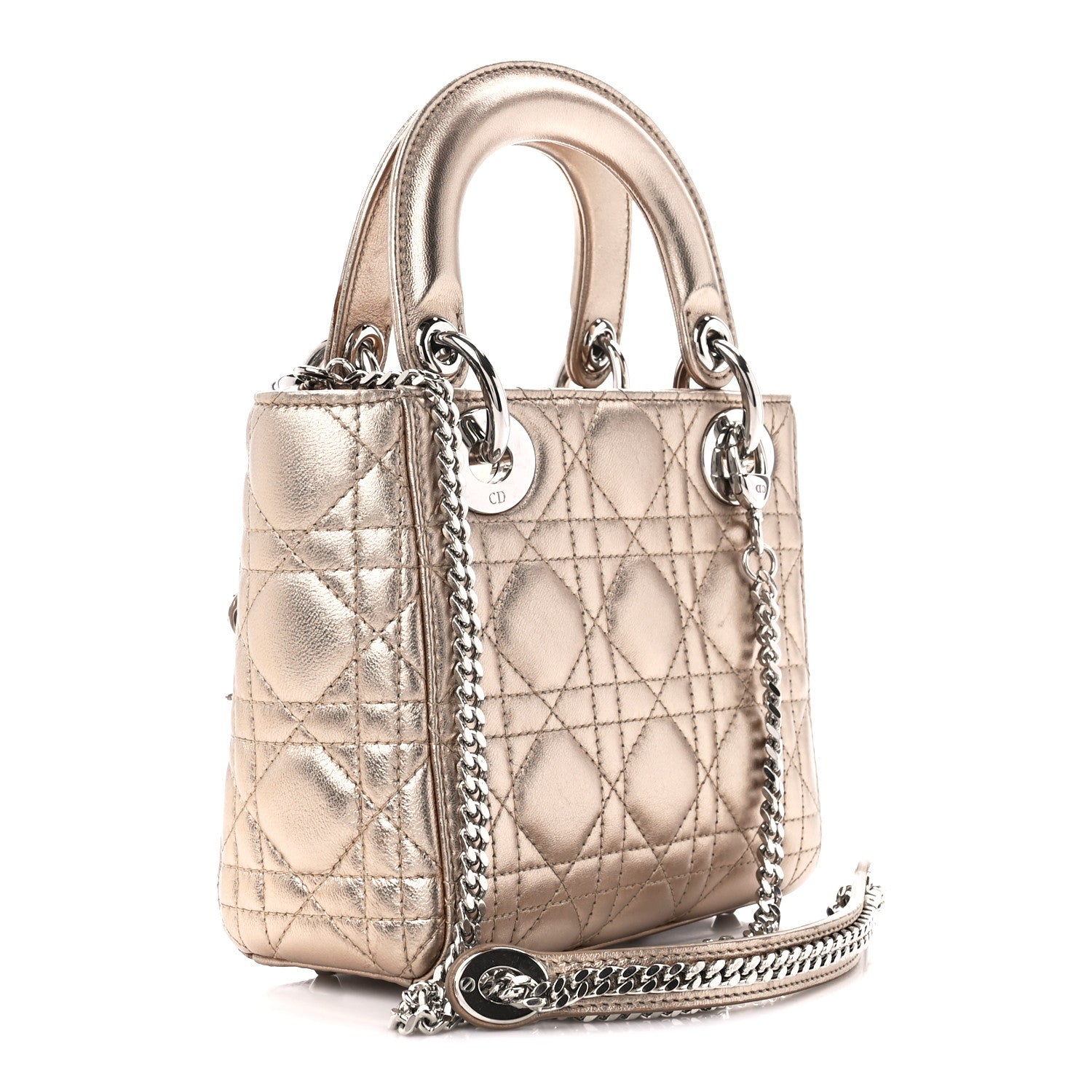 Christian Dior Metallic Lambskin Cannage Mini Lady Dior Gold 3 of 10