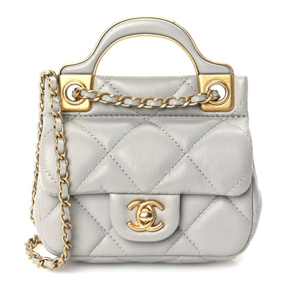 Chanel Calfskin Quilted Lady Handle Flap Card Holder With Chain  Grey 1 of 9