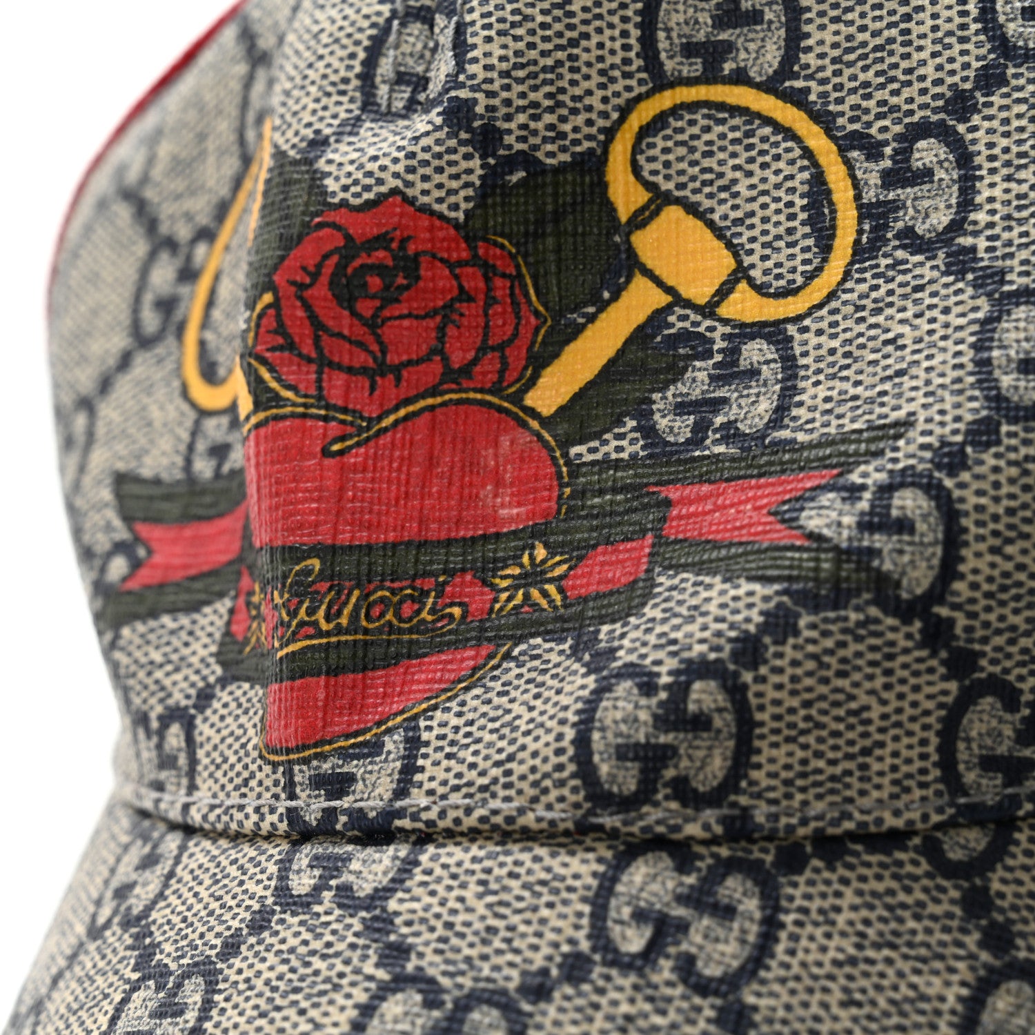 Gucci GG Supreme Monogram Baseball Hat S Beige Red Multicolor 12 of 13