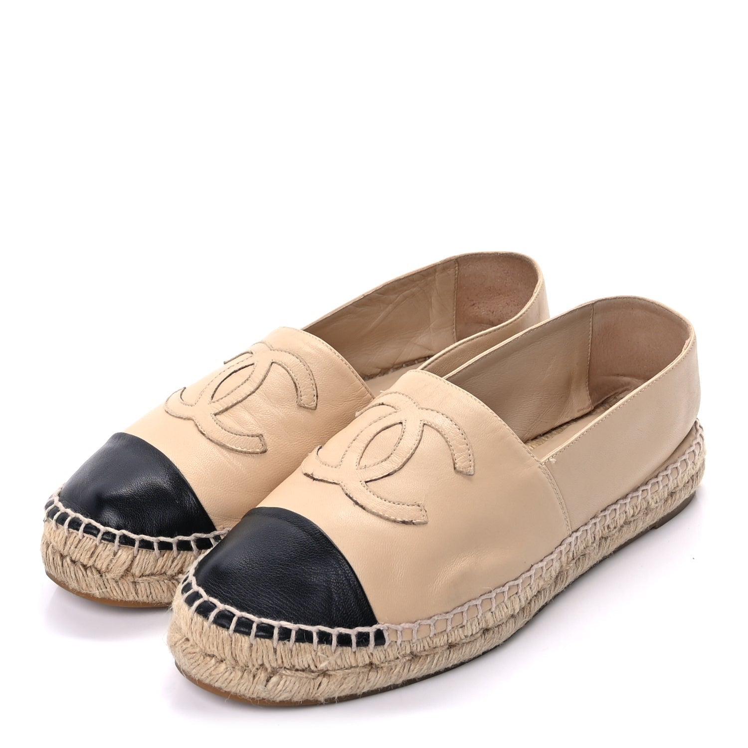 Chanel Lambskin CC Espadrilles 40 Beige Black 3 of 9