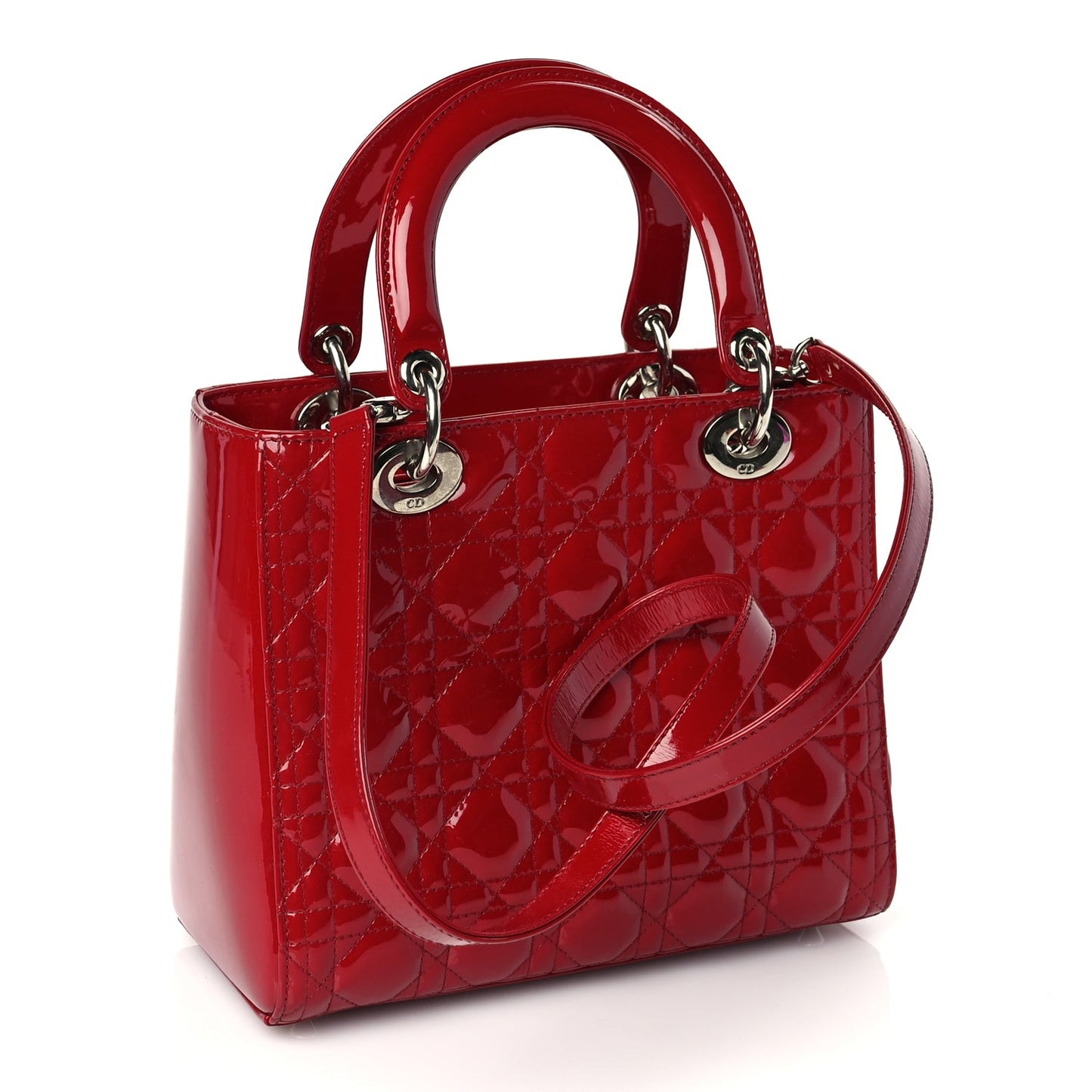 Patent Cannage Medium Lady Dior Red