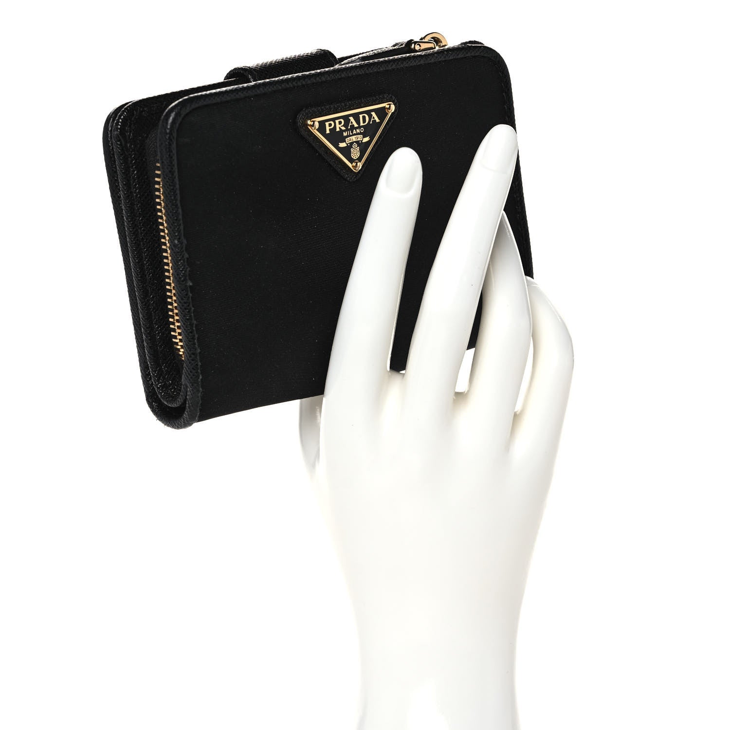 Prada Nylon Saffiano Metal Compact Wallet Black 2 of 10