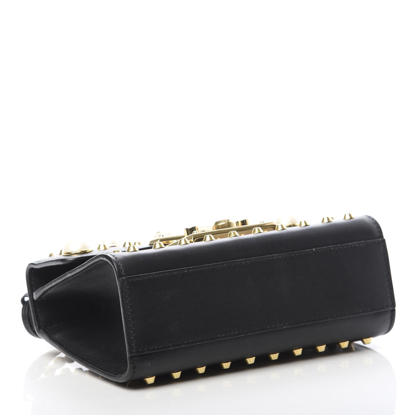 Calfskin Studded Small Padlock Shoulder Bag Black