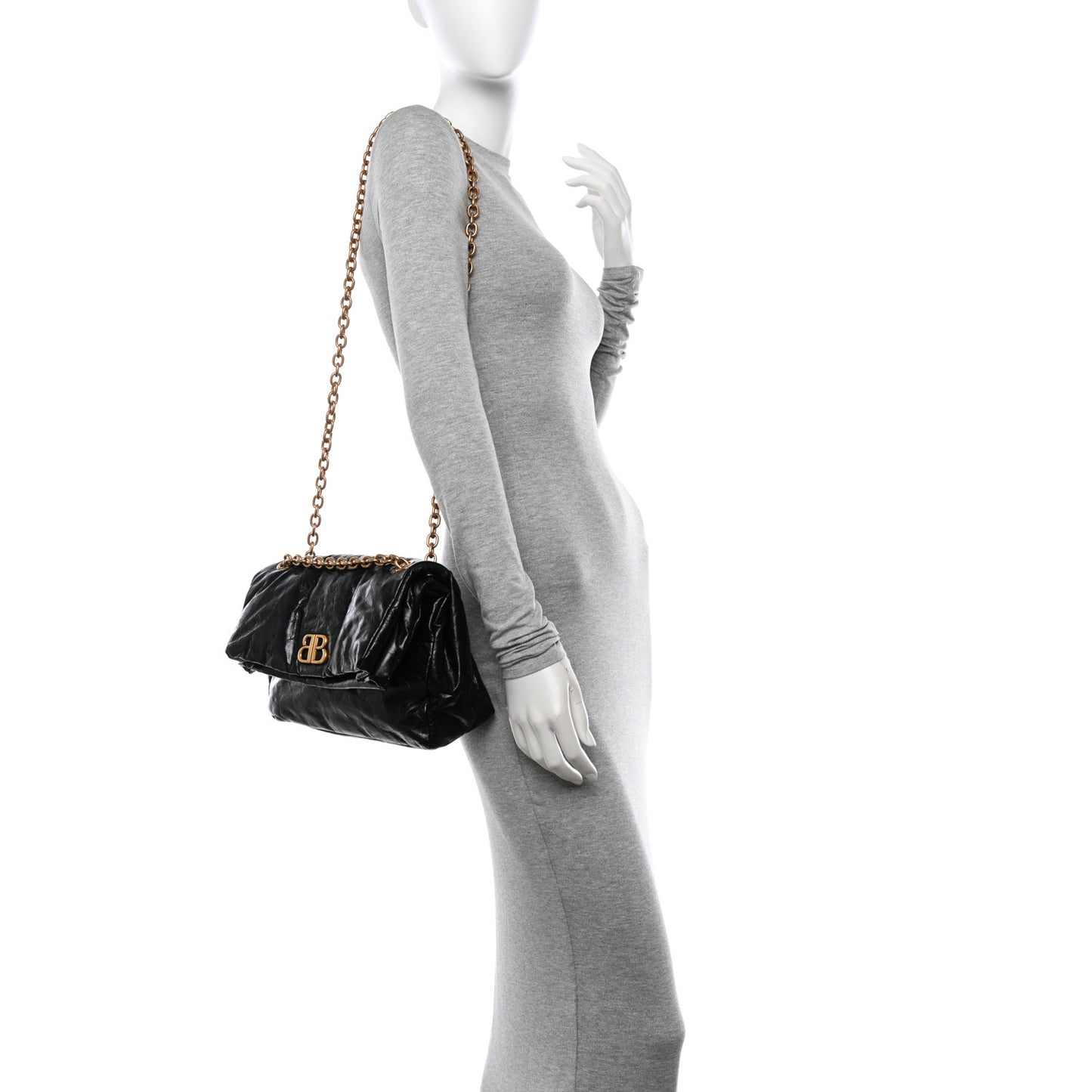 Arena Calfskin Small Monaco Chain Shoulder Bag Black