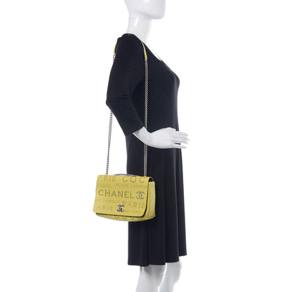 Chanel Calfskin Tweed Piercing Light Flap Bag Yellow White Green 2 of 11