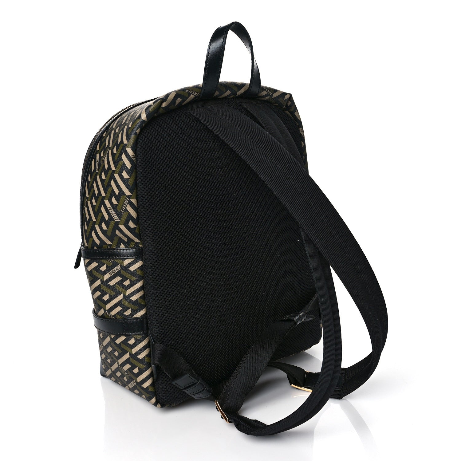 Versace Coated Canvas Calfskin La Greca Signature Backpack Black Khaki 4 of 9