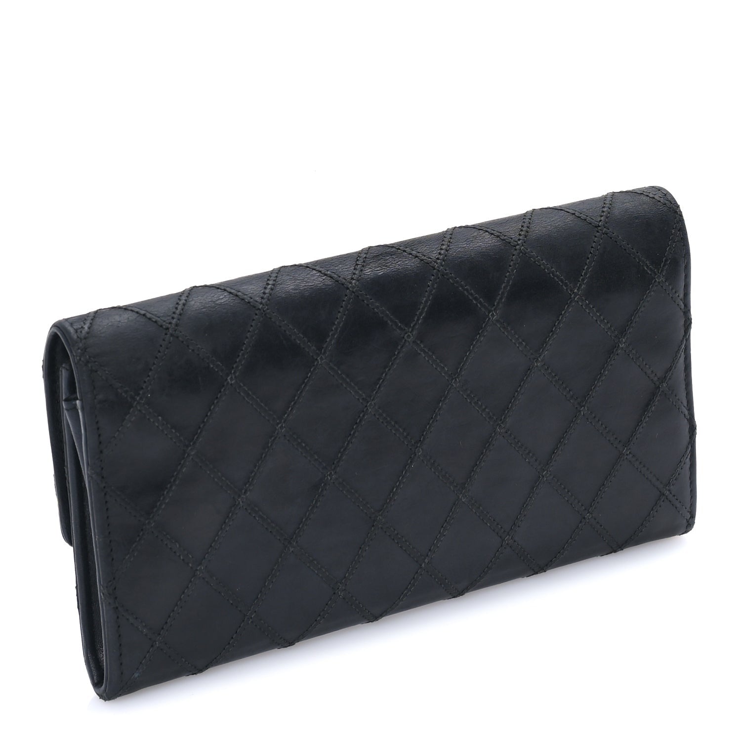 Chanel Calfskin Diamond Stitch Large Gusset Flap Wallet  Black 4 of 7