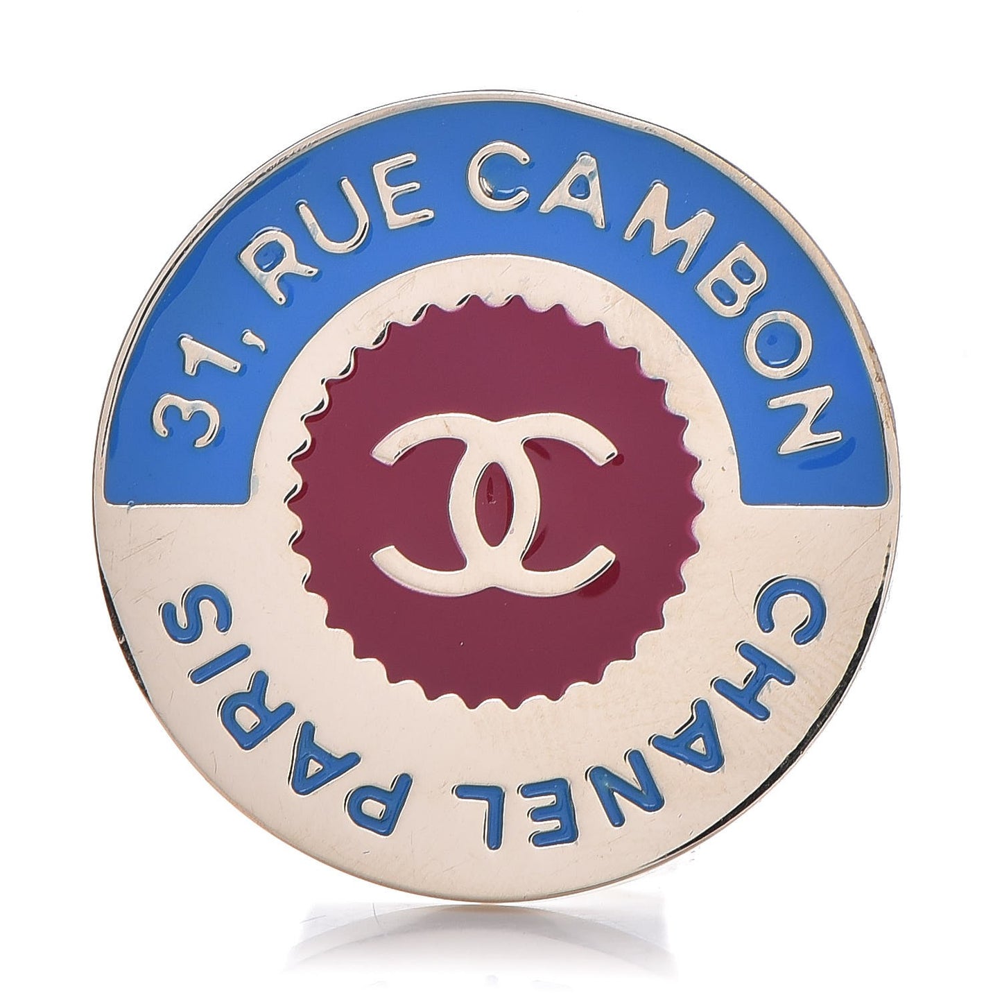 Enamel Rue Cambon CC Pin Brooch Blue Red Gold