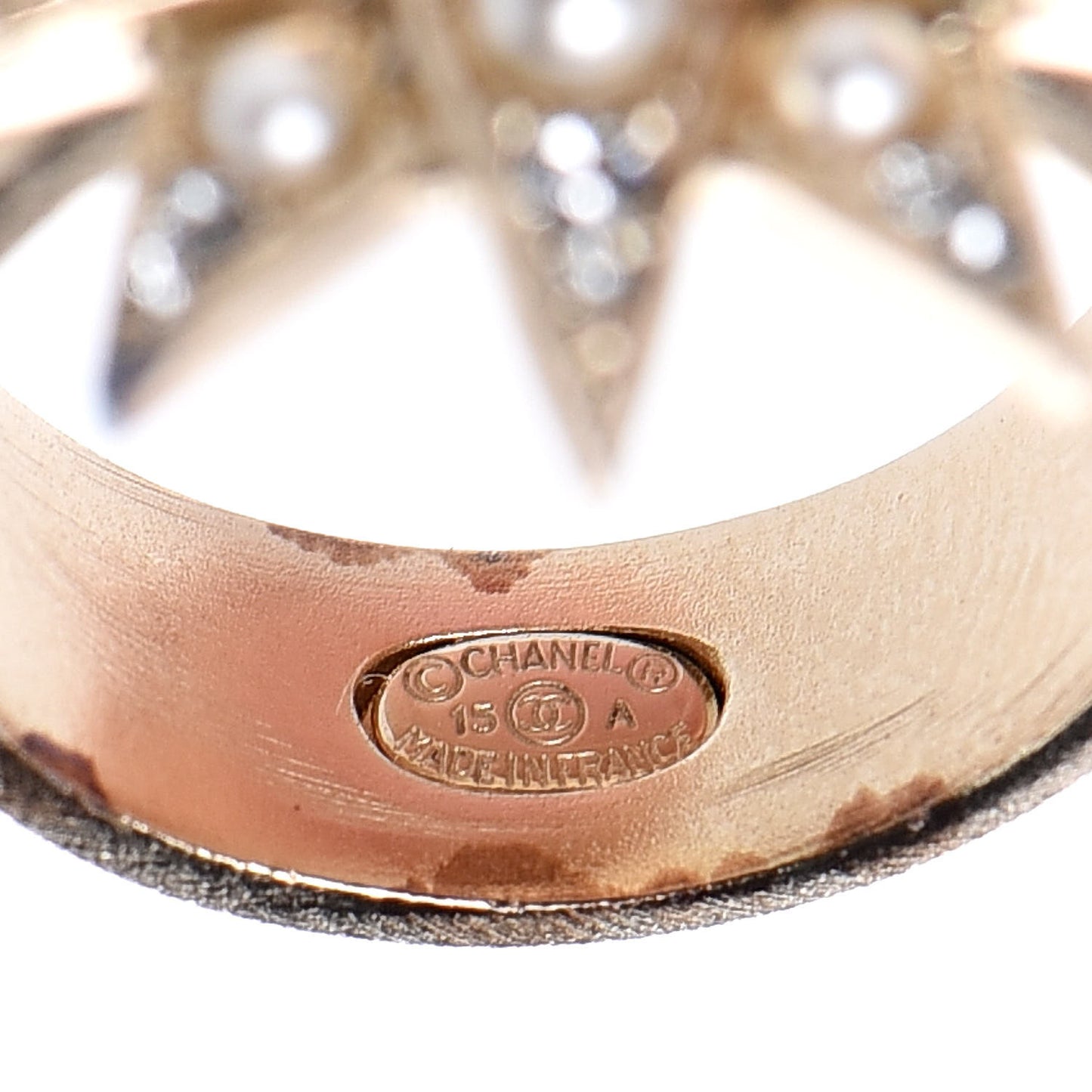 Crystal Pearl Star CC Ring 6.25 Gold