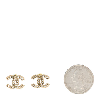 Chanel Pearl Crystal CC Earrings Light Gold 2 of 7