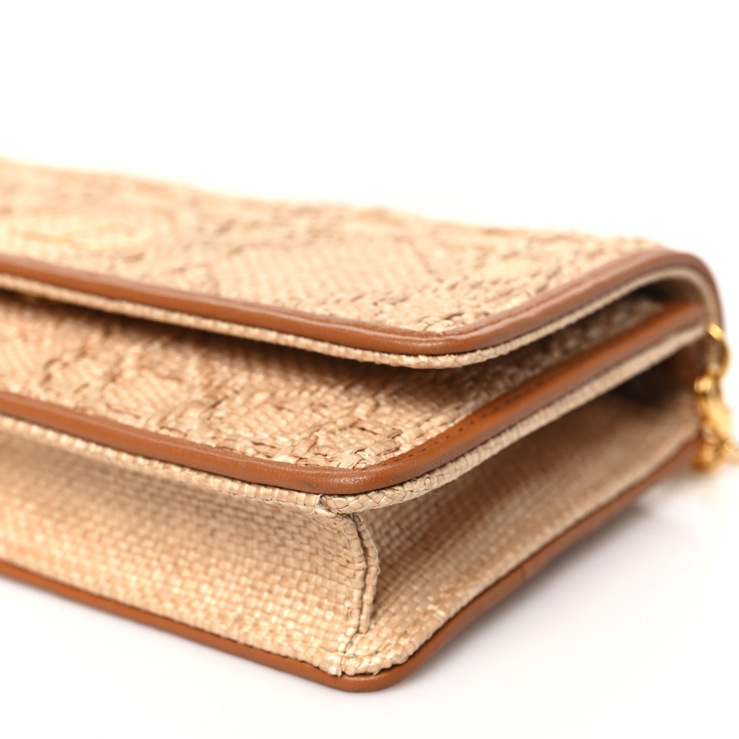 Raffia Macro Cannage Miss Caro Pouch With Chain Natural