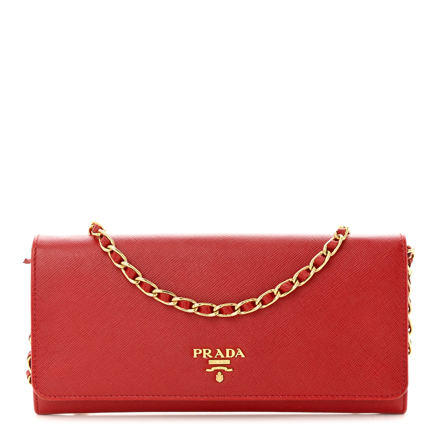 Prada Saffiano Metal Oro Chain Wallet Fuoco 1 of 11