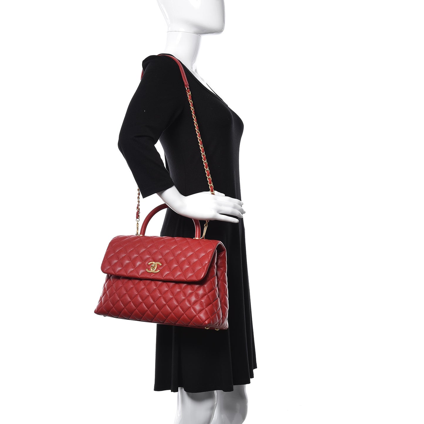 Caviar Quilted Medium Coco Handle Flap Dark Red
