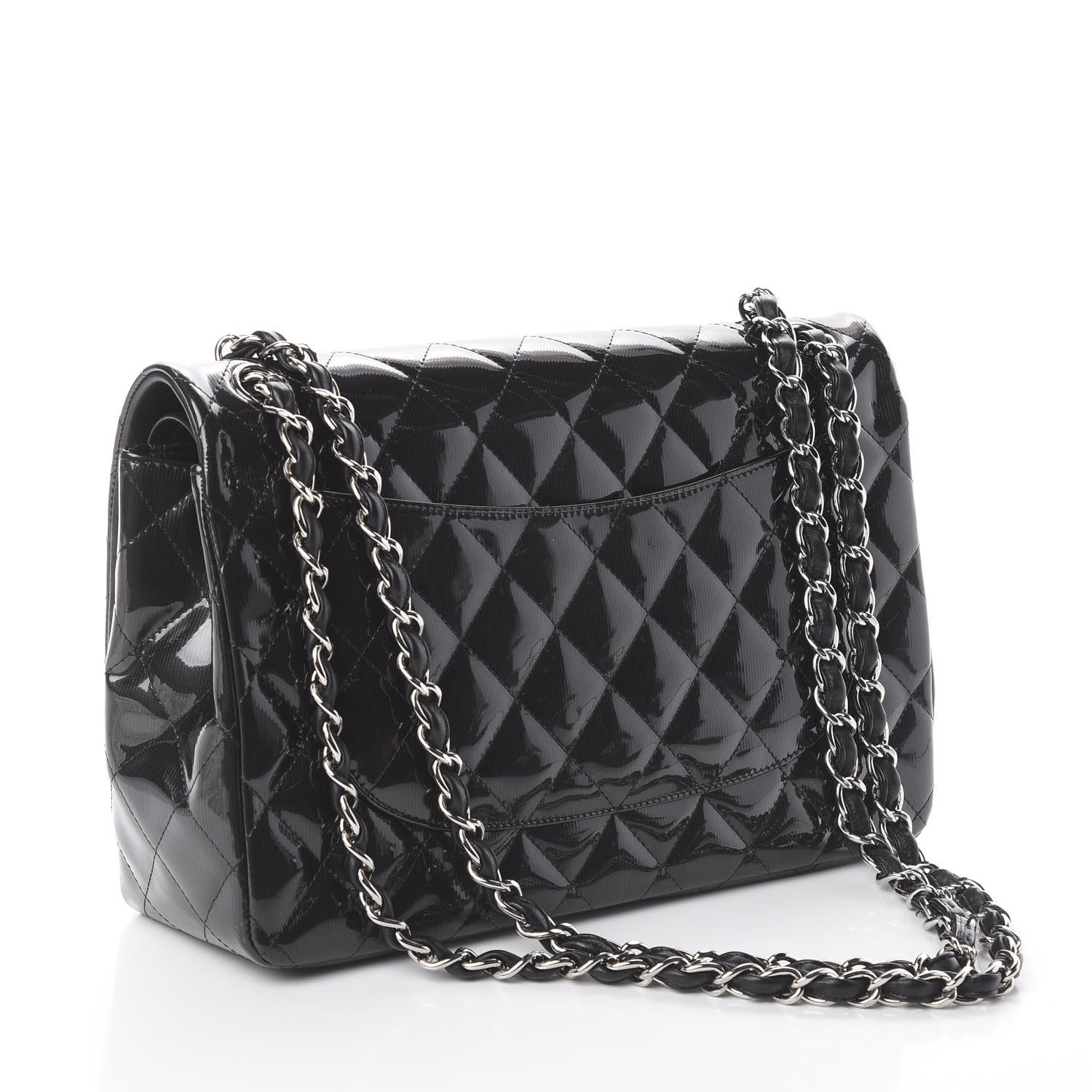 Chanel Striated Patent Quilted Jumbo Double Flap Black 2 of 9