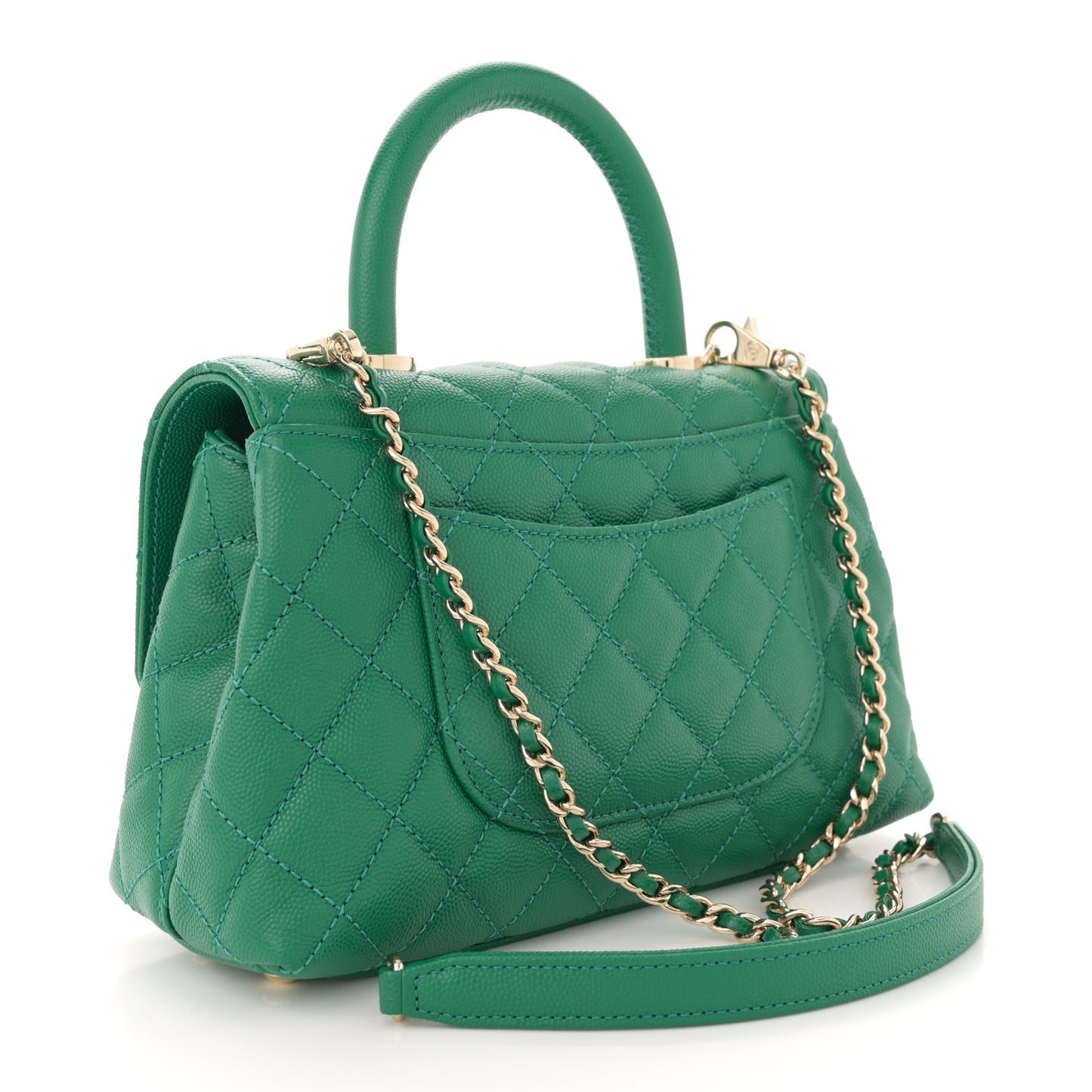 Caviar Quilted Mini Coco Handle Flap Green