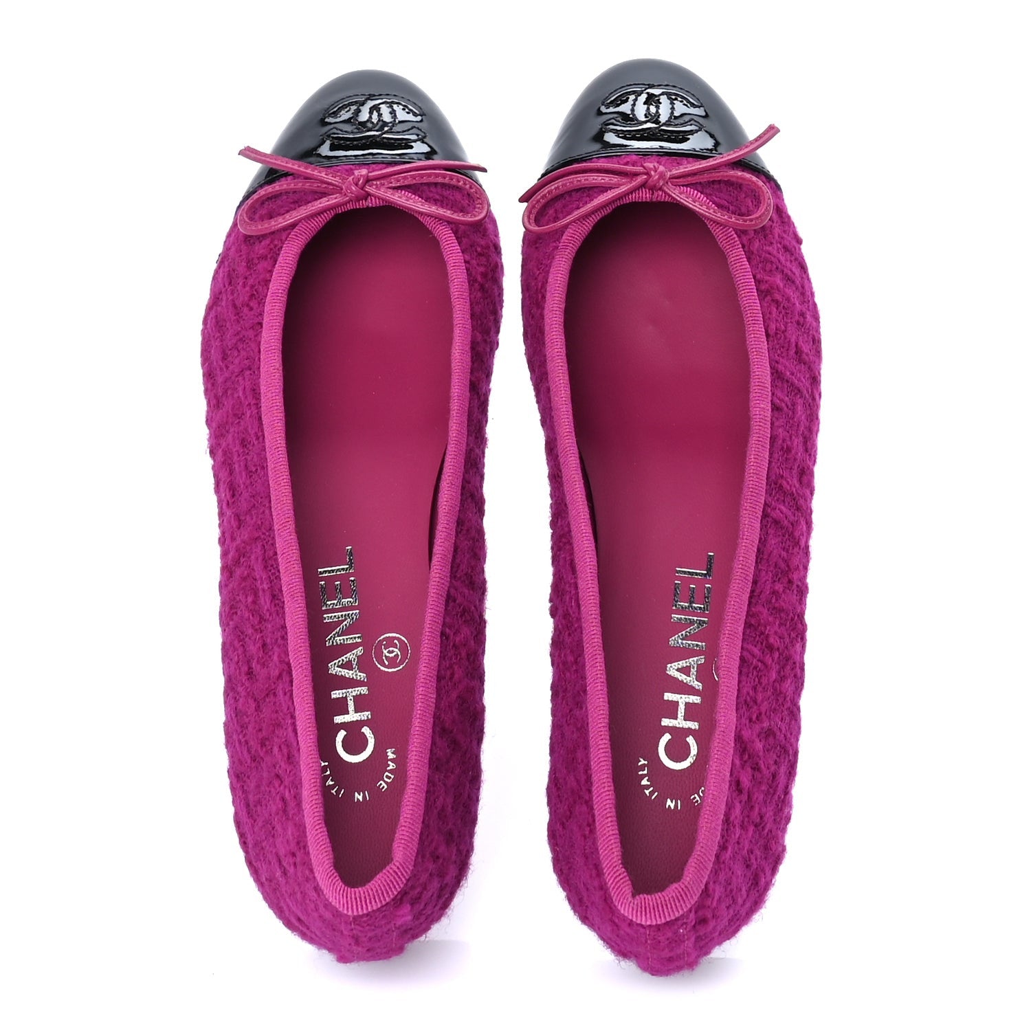 Chanel Tweed Patent Cap Toe Ballerina Flats 36  Pink Black 5 of 7