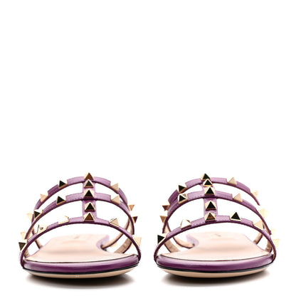 Valentino Garavani Calfskin Nappa Rockstud Caged Flat Slide Sandals 36 Prune 2 of 9