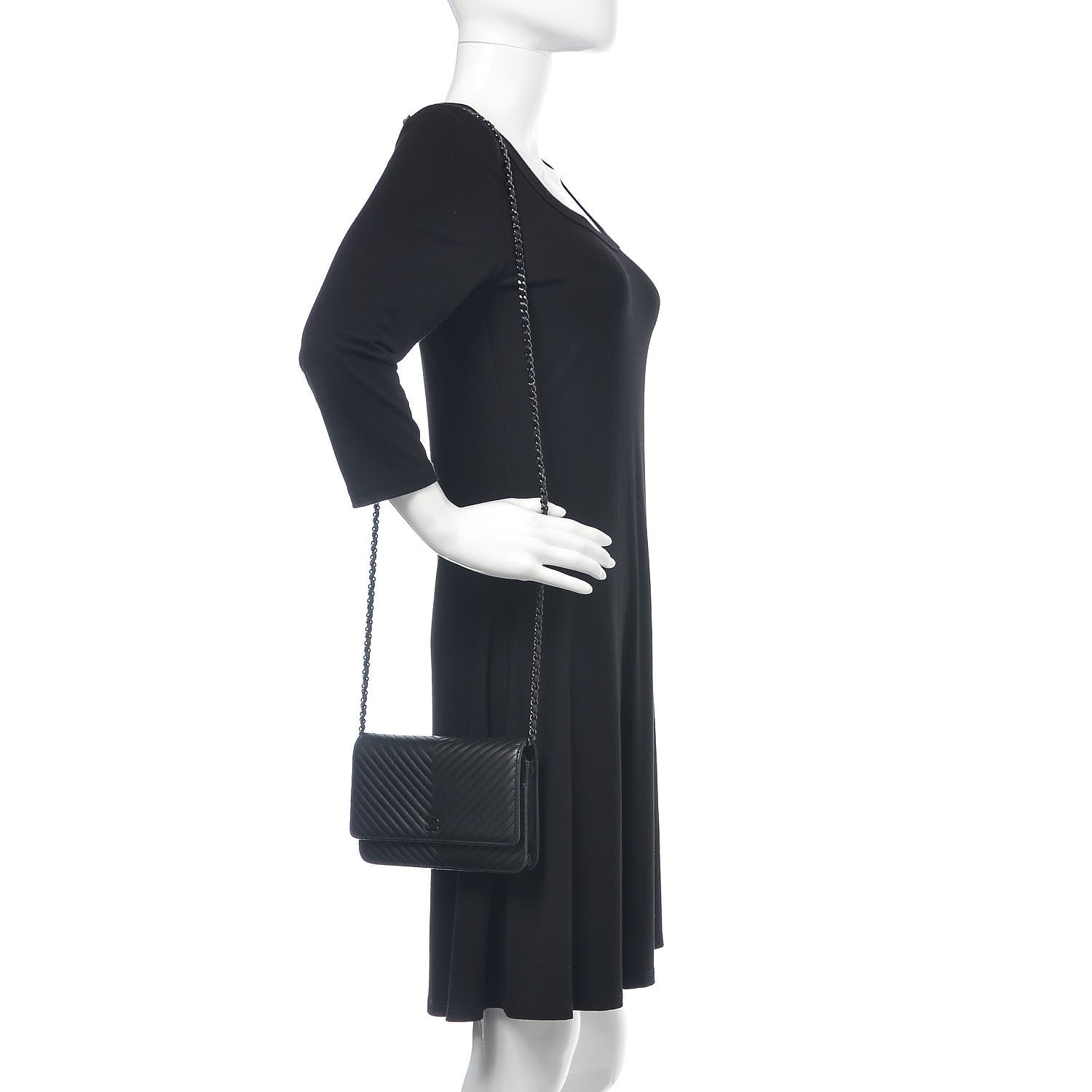 Chanel Lambskin Chevron Quilted Wallet On Chain WOC So Black 2 of 14