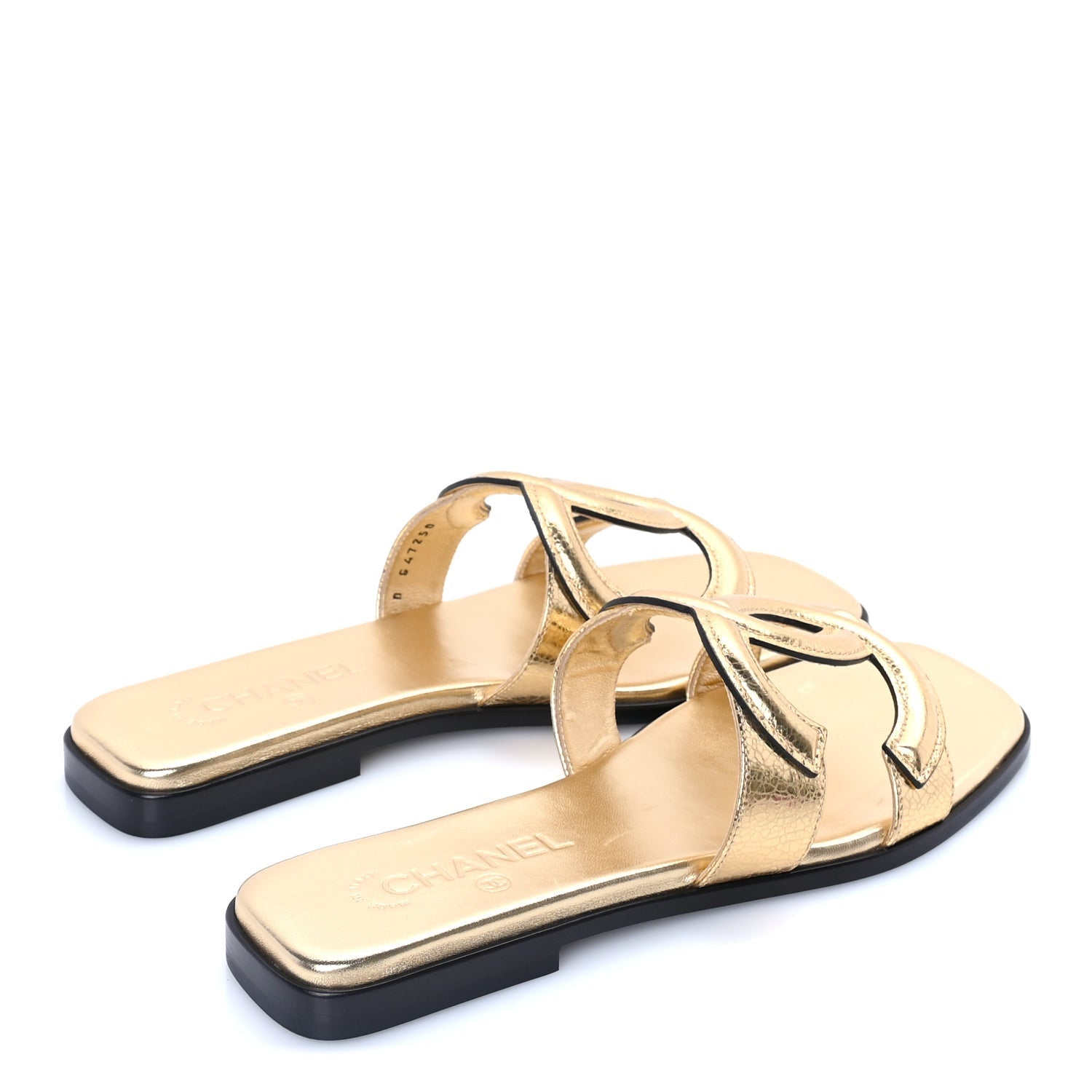 Chanel Metallic Lambskin CC Cut Out Mules Sandals 40 Gold 1934285