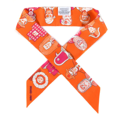 Hermes Silk Dress Code Twilly Orange Fuchsia White 1 of 4