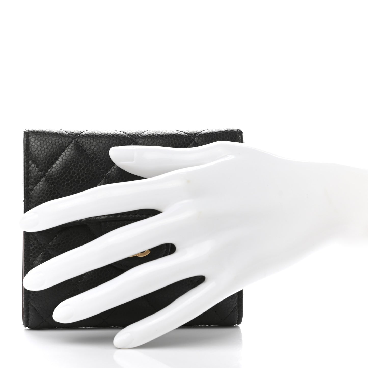 Caviar Quilted Compact Flap Wallet Black