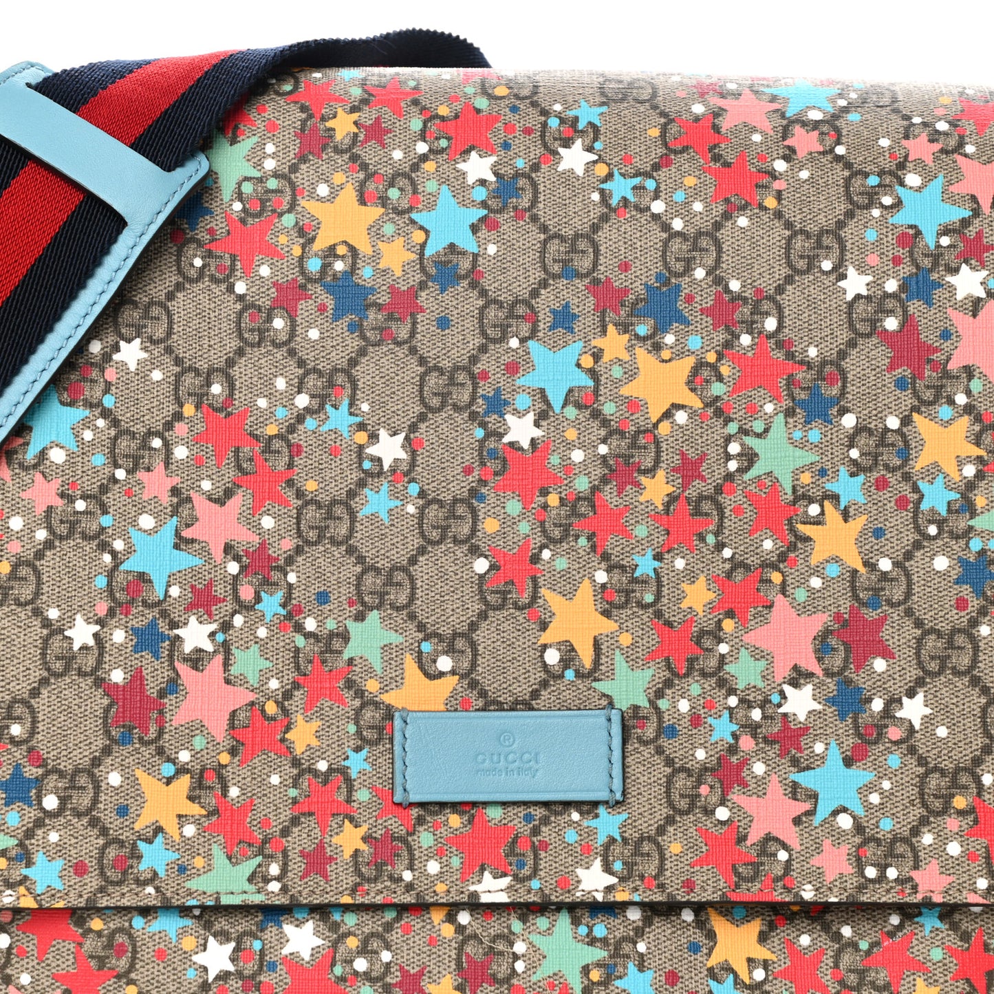 GG Supreme Monogram Star Print Diaper Bag Blue Multicolor