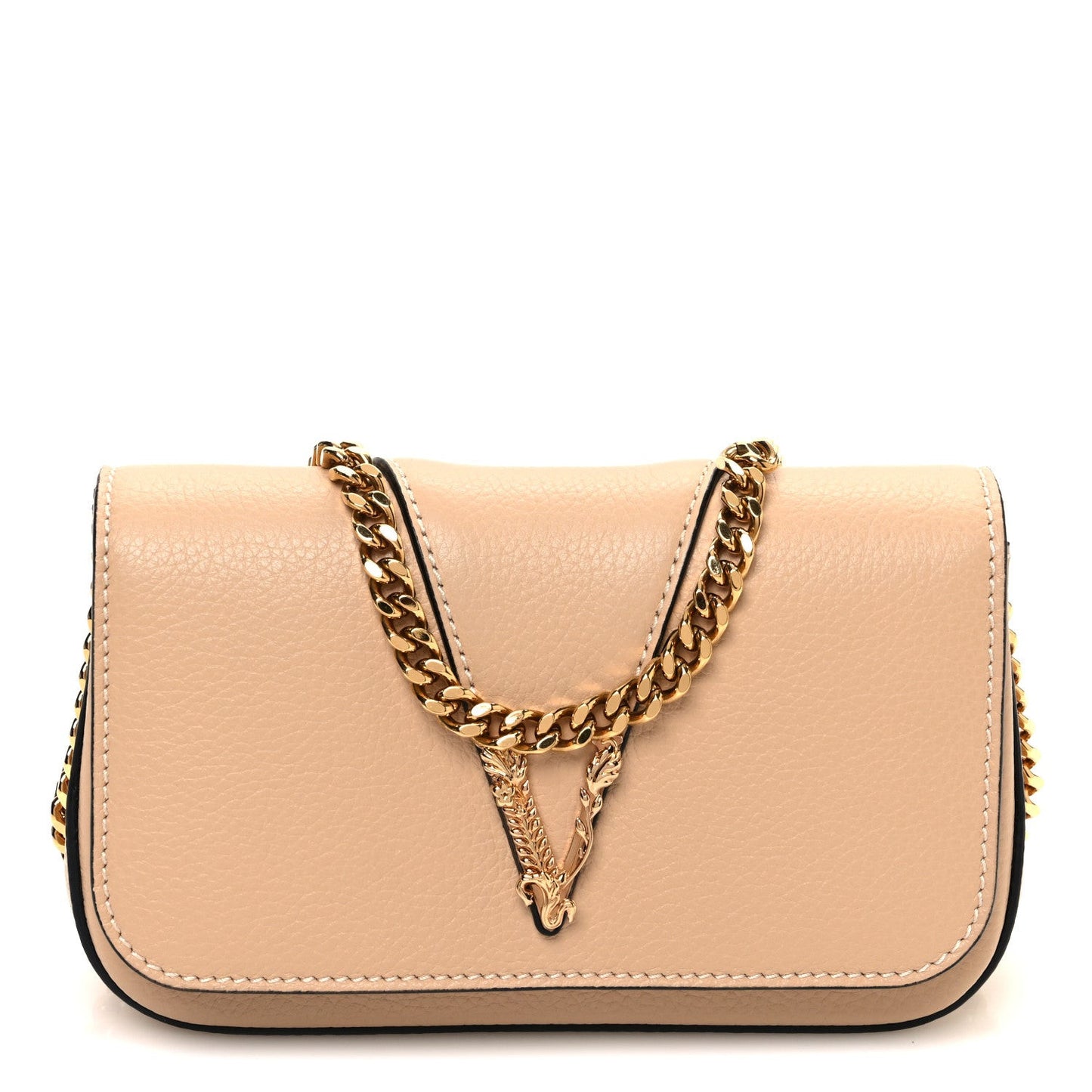 Grained Calfskin Virtus Mini Chain Bag Beige