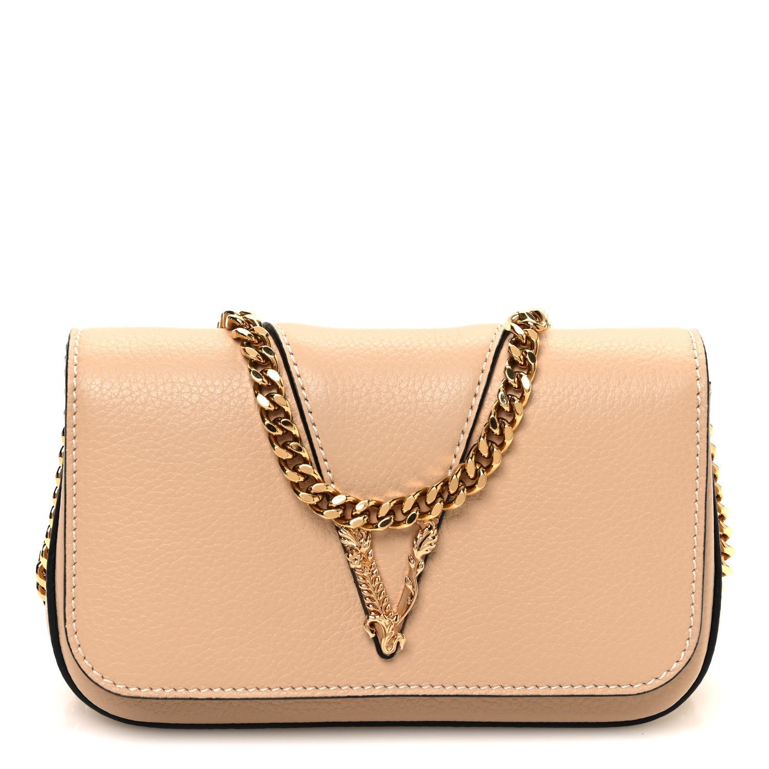 Versace Grained Calfskin Virtus Mini Chain Bag Beige 1 of 7