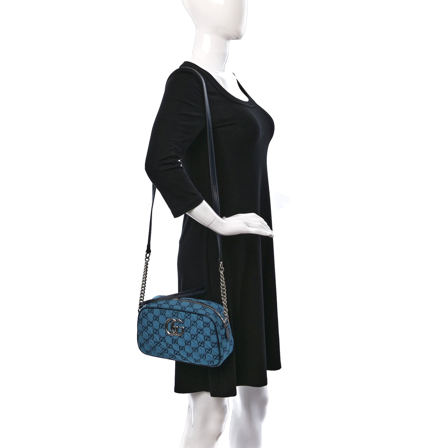 Monogram Multicolor Matelasse Diagonal Small GG Marmont Chain Shoulder Bag Light Blue