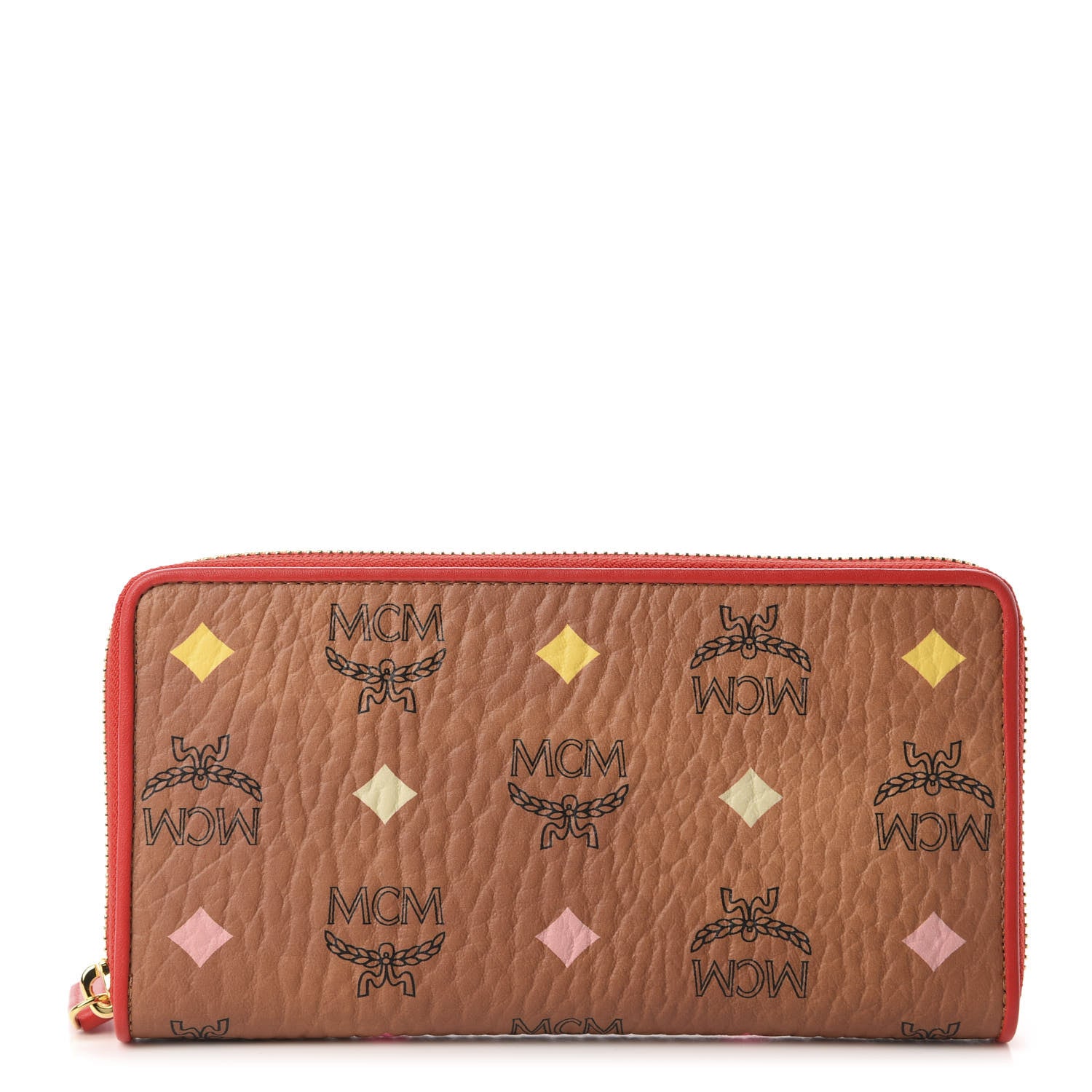 MCM Skyoptic Visetos Zip Around Wallet Cognac Red 1 of 8