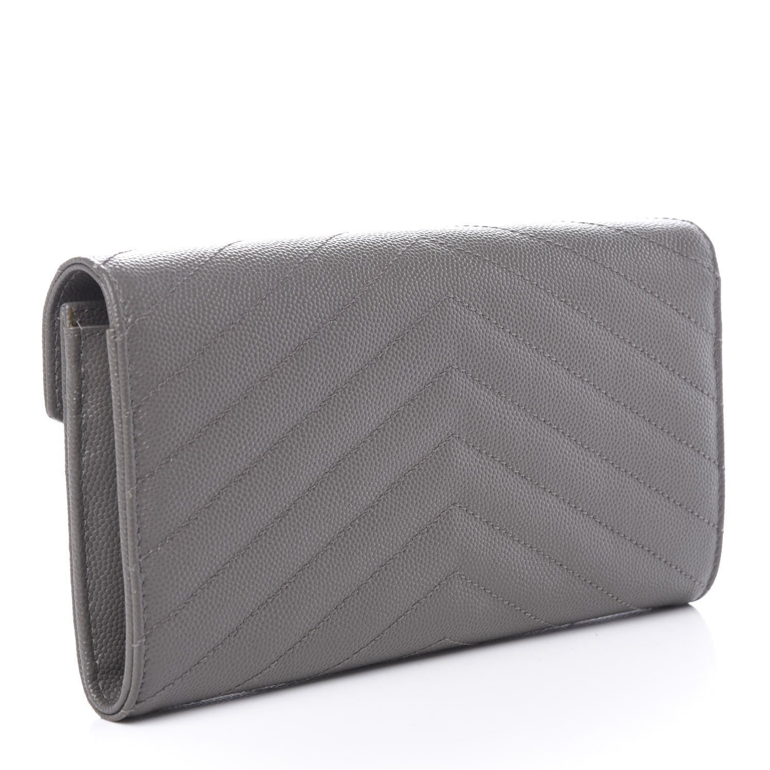 Saint Laurent Grain De Poudre Matelasse Chevron Monogram Flap Wallet Fog 3 of 9