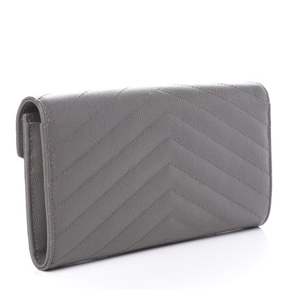 Saint Laurent Grain De Poudre Matelasse Chevron Monogram Flap Wallet Fog 3 of 9