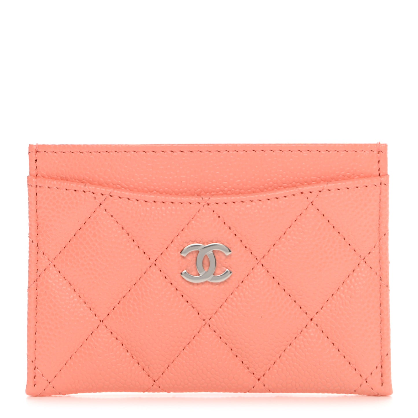 Caviar Quilted Card Holder Coral