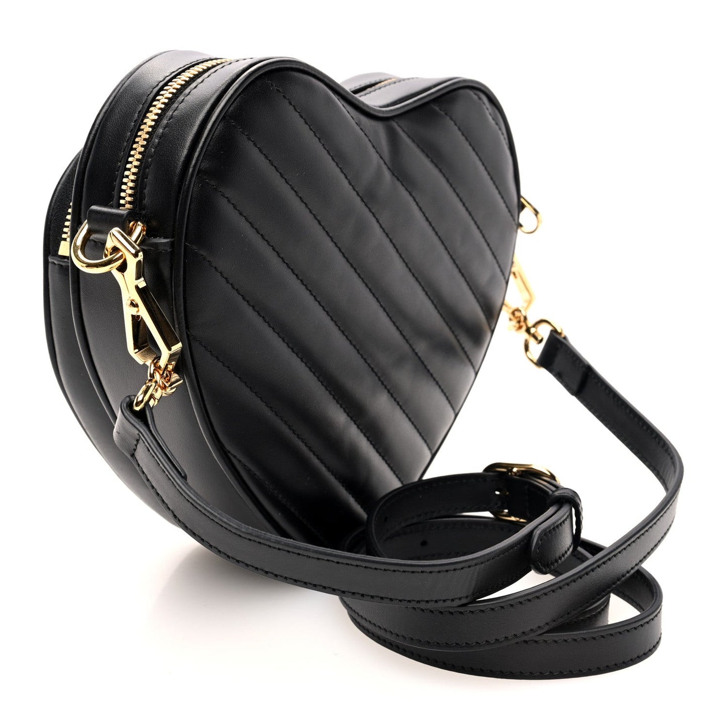 Calfskin Matelasse Diagonal Mini Interlocking G Heart Shoulder Bag Black