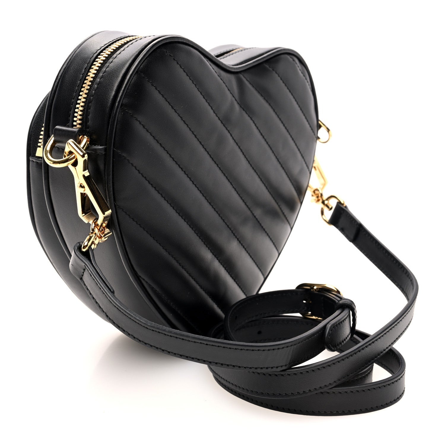 Gucci Calfskin Matelasse Diagonal Mini Interlocking G Heart Shoulder Bag Black 3 of 7