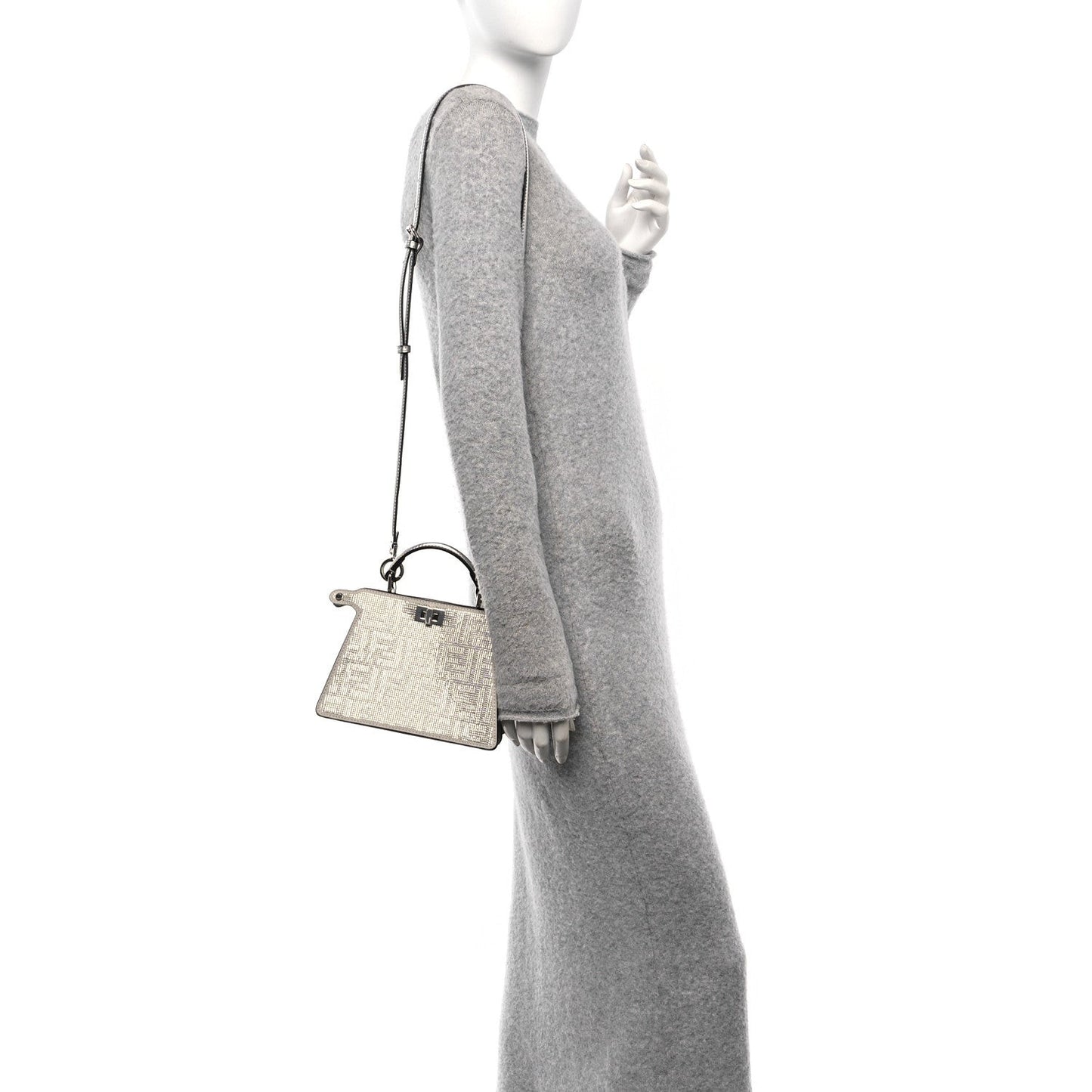 Crystal Vitello Laminato FF Petite Peekaboo I SEE U Satchel Crystal Argento