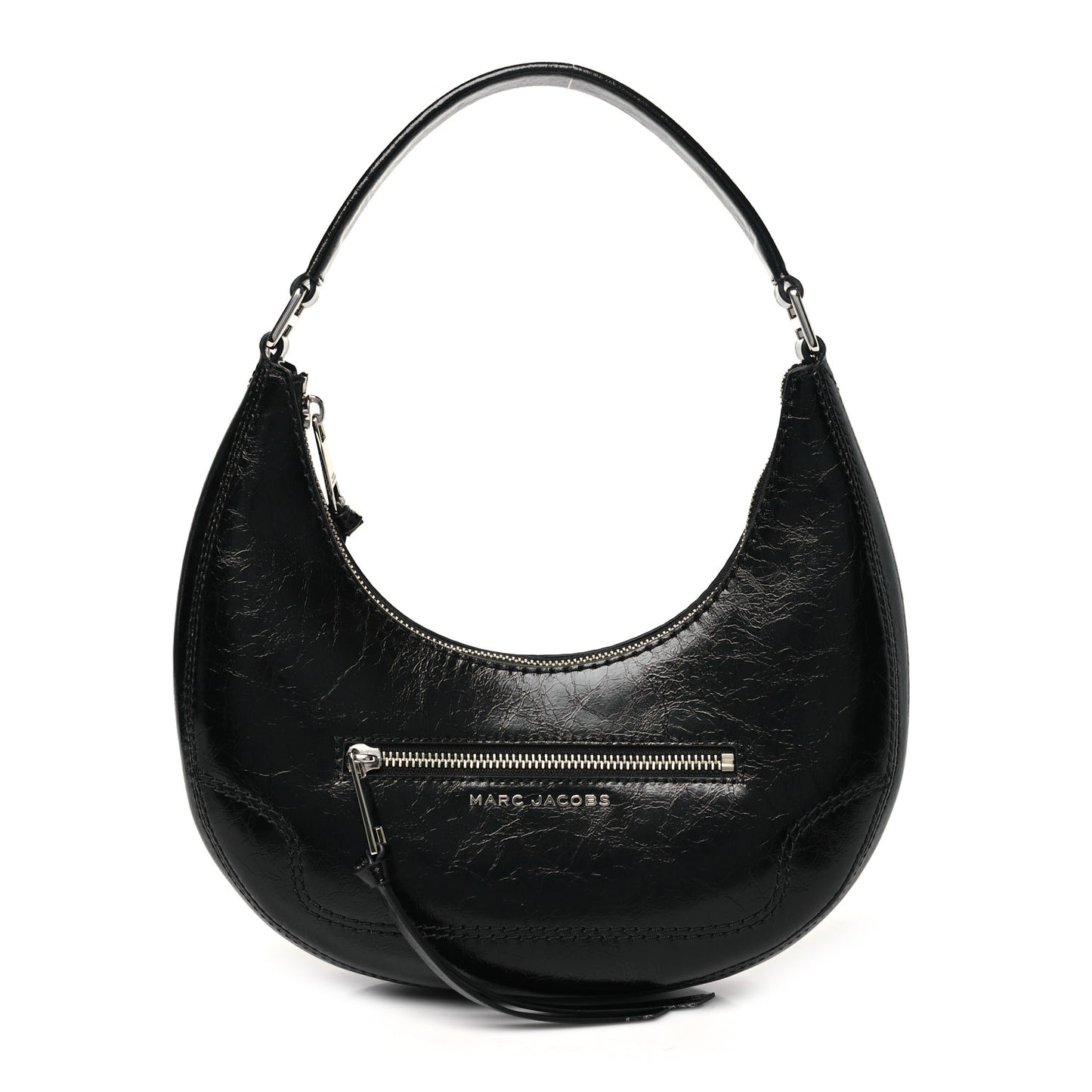 Crinkled Calfskin Crusier Crescent Bag Black